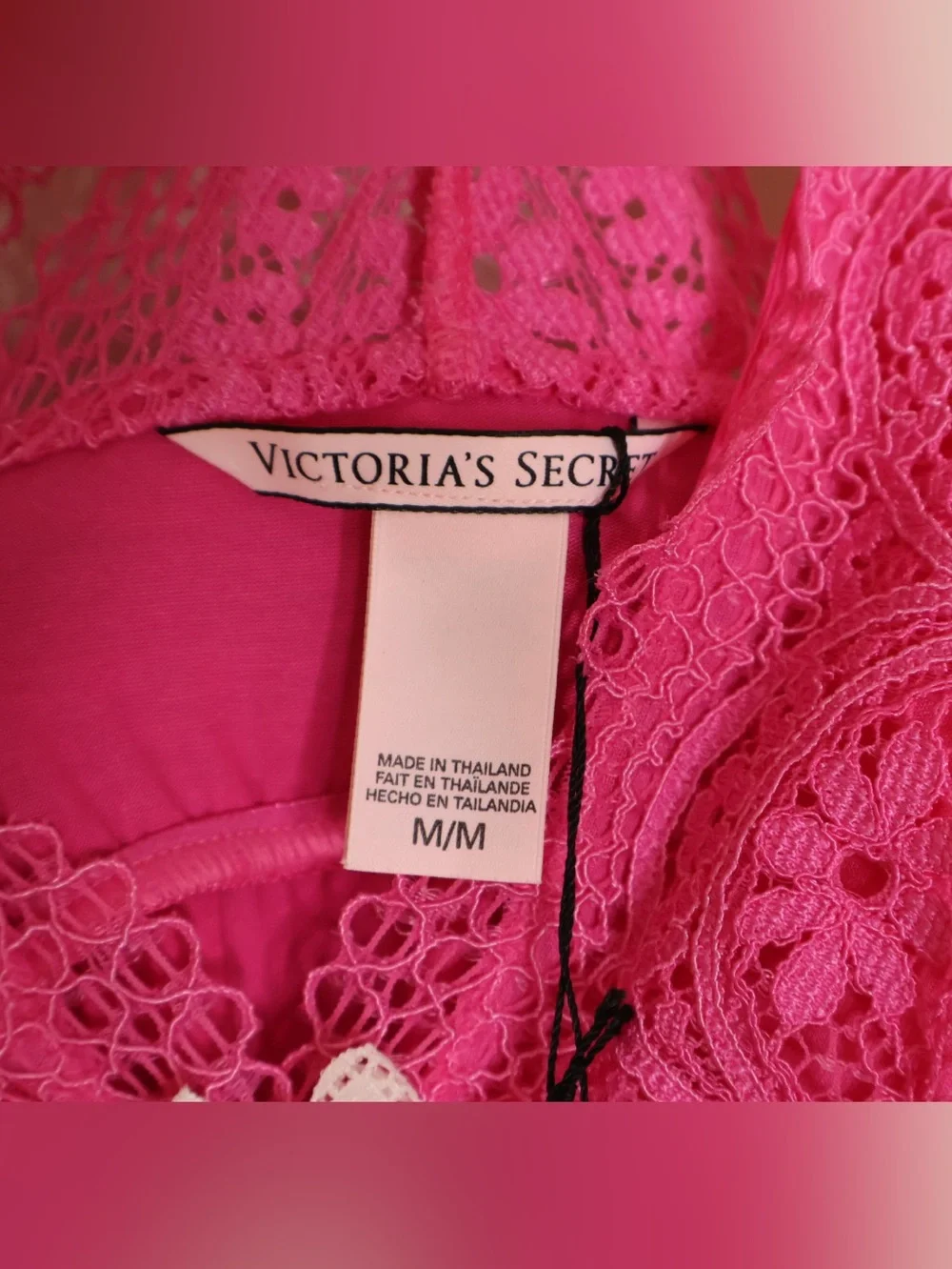 Victoria’s Secret Hot Pink Lace-Trim Chemise Nightdress M
